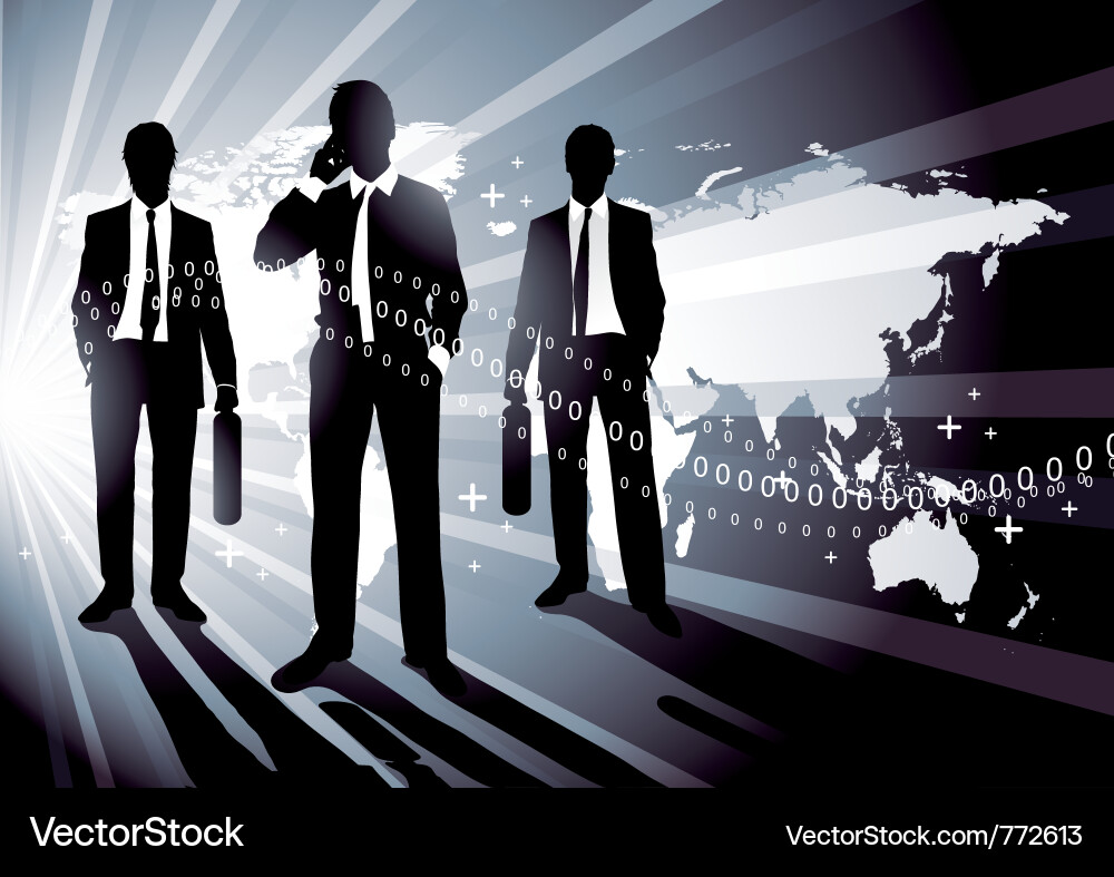 Businessmen with World Map & Binary Code vector image
