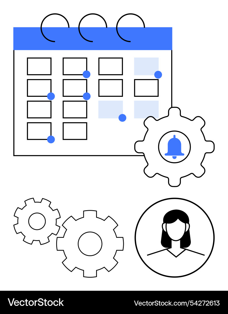 Calendar with scheduling icons and gear Vector Image