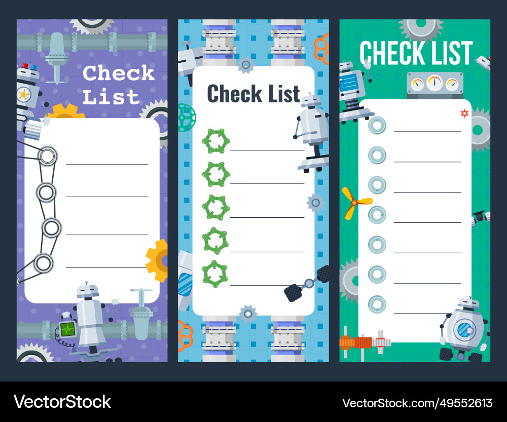 Checklist notes with robot technology gear Checklist notes with robot technology gear vector image