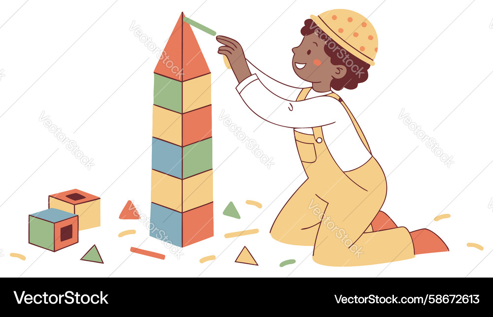 Child Building with Blocks Vector Image