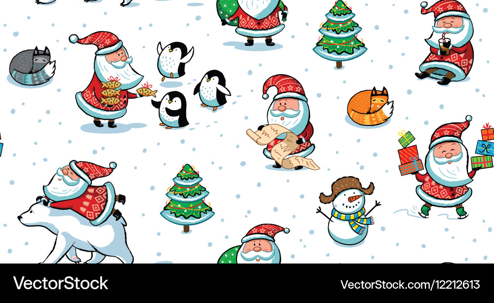 Christmas and new year holiday pattern with funny Vector Image