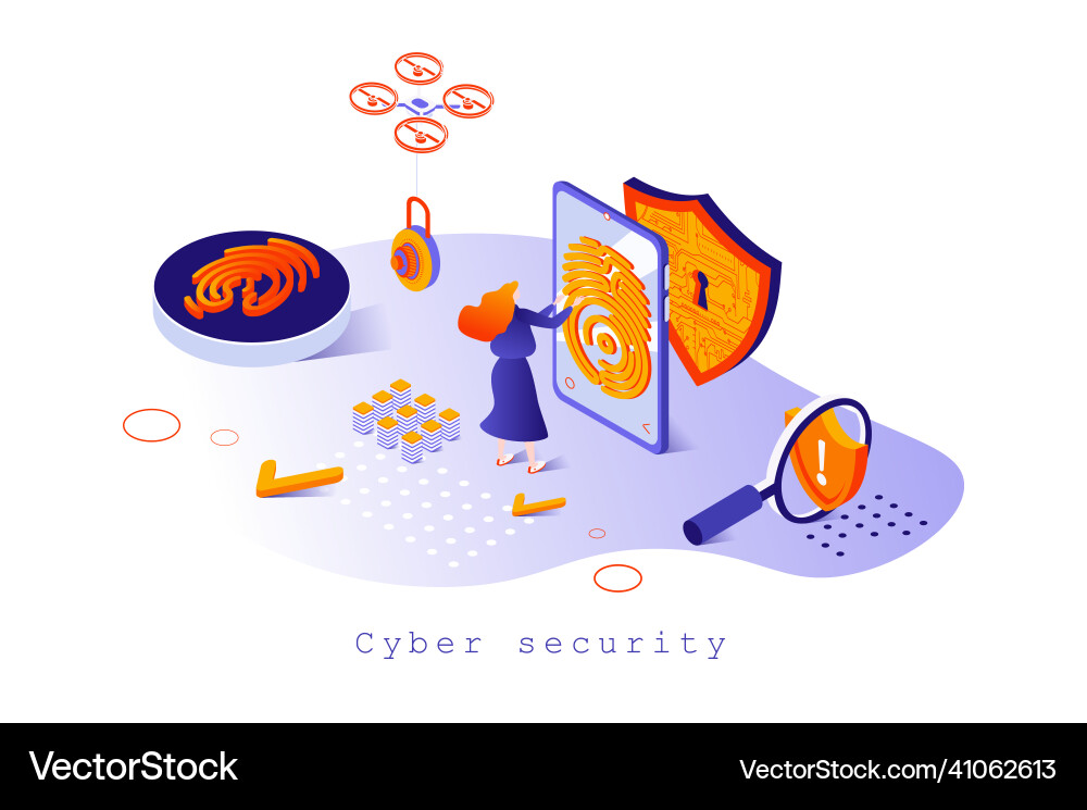 Cyber security concept in 3d isometric design Cyber security concept in 3d isometric design vector image