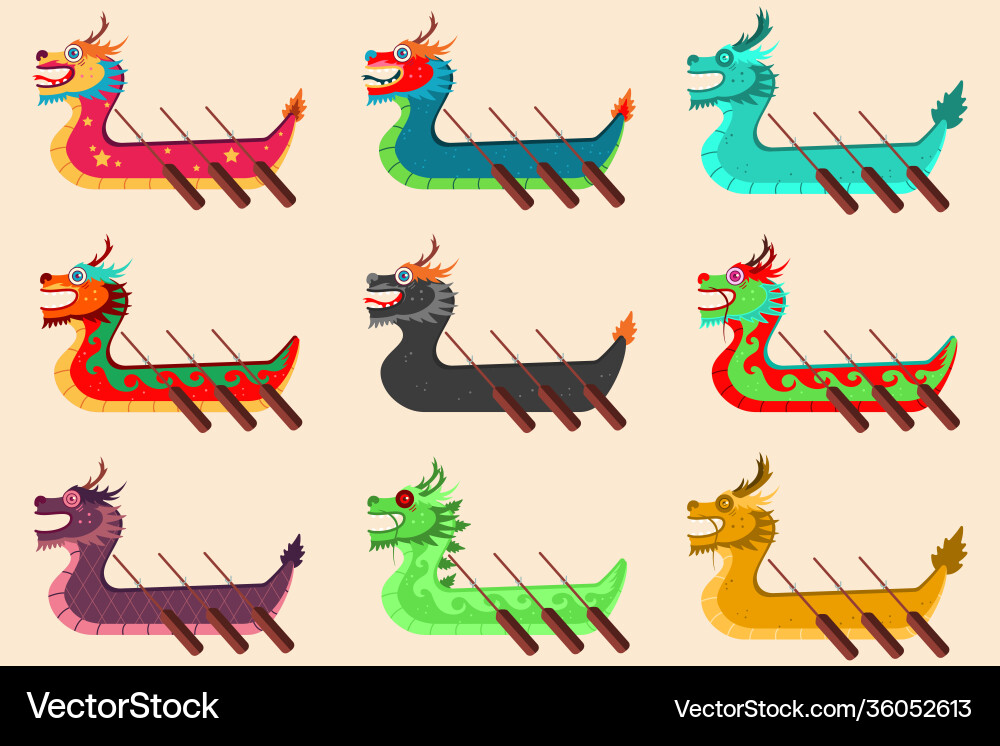 Dragon boat cartoon set Dragon boat cartoon set vector image