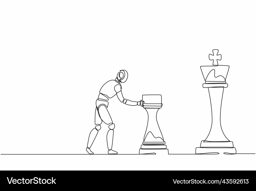 Einzelne kontinuierliche Linienzeichnung Roboter drücken riesige Vektorbild