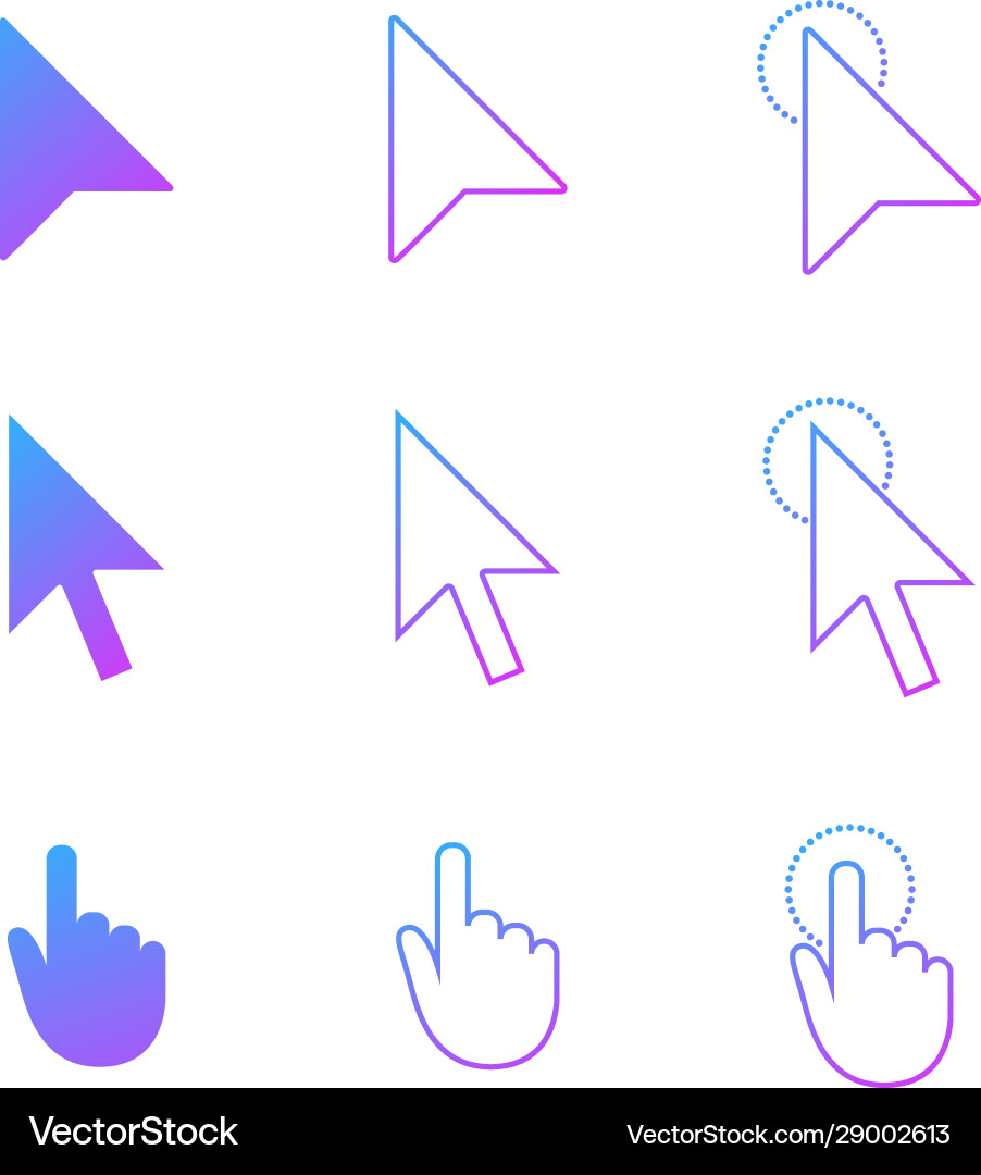 Mouse cursor icon set arrow and hand in modern vector image