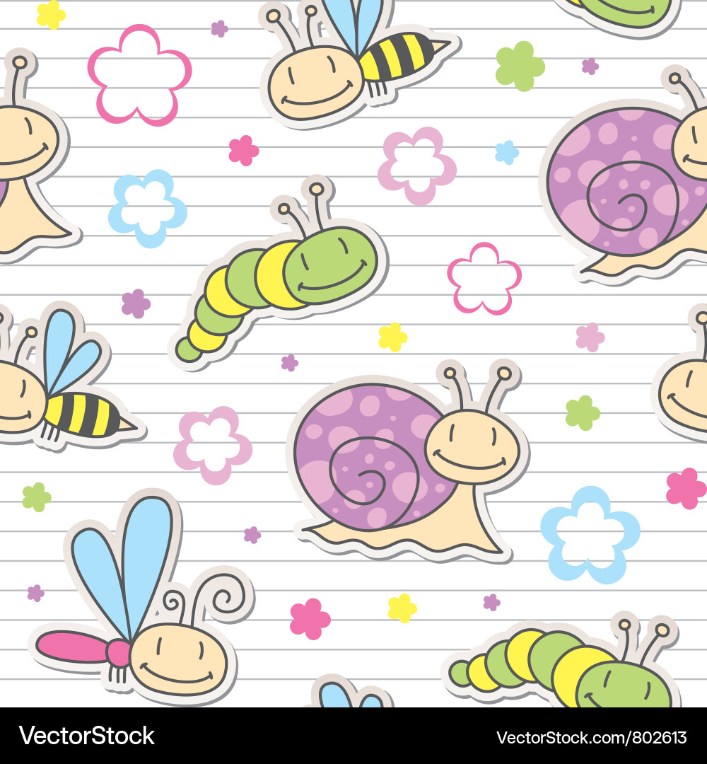 Pattern with insects and snails vector image
