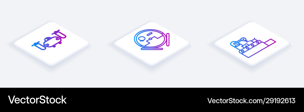 Set isometric line drone flying with action camera Set isometric line drone flying with action camera vector image
