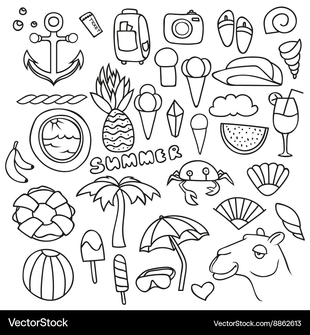 Set of isolated objects background with summer Vector Image