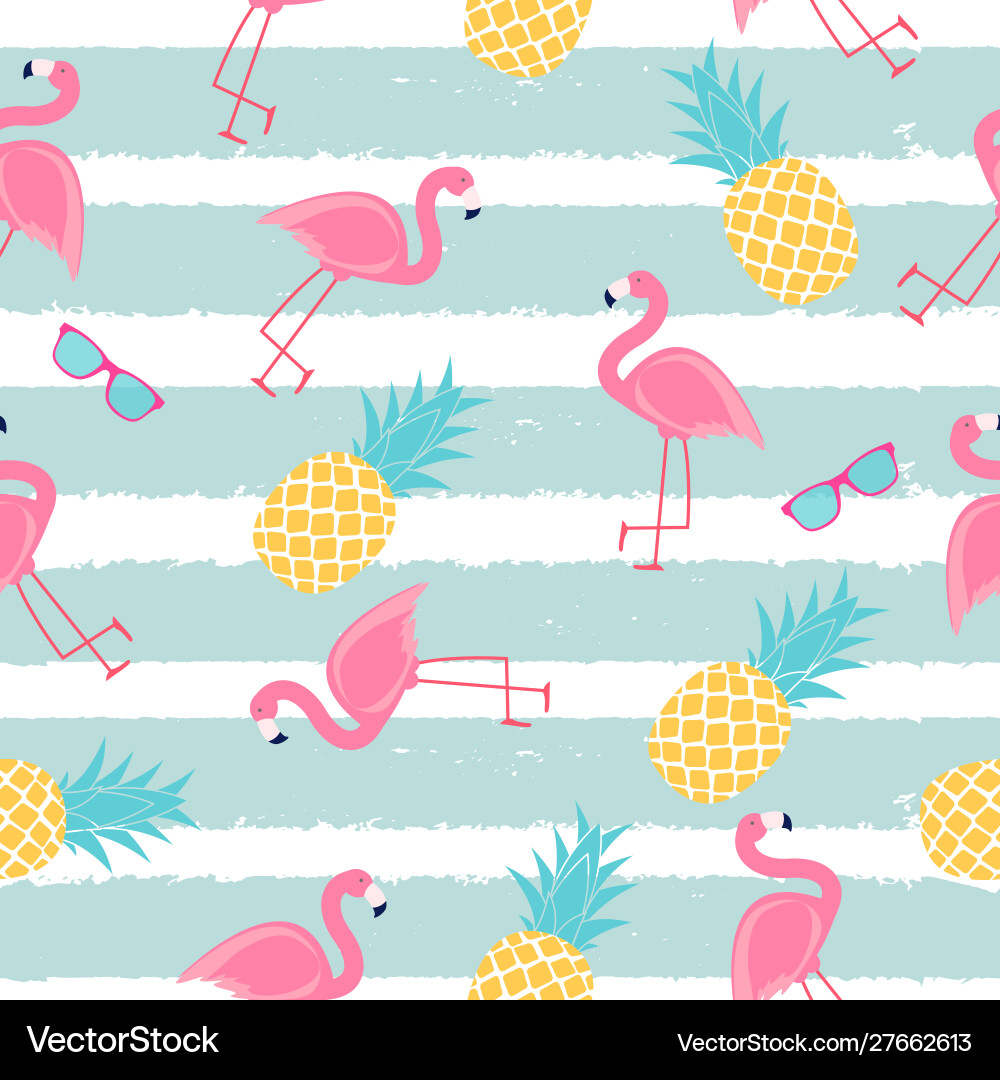 Tropical Pineapple & Flamingo Pattern Vector Image