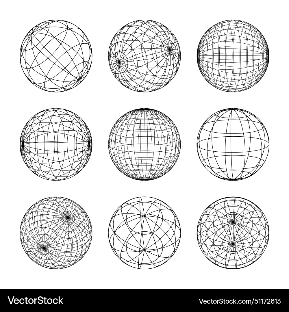 Wireframe shapes lined sphere perspective mesh Wireframe shapes lined sphere perspective mesh vector image