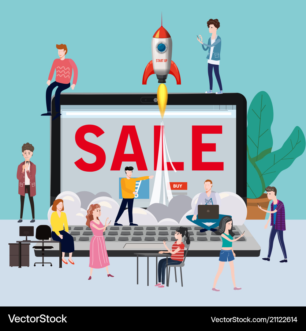 A team of developers working on an online project A team of developers working on an online project Vector Image