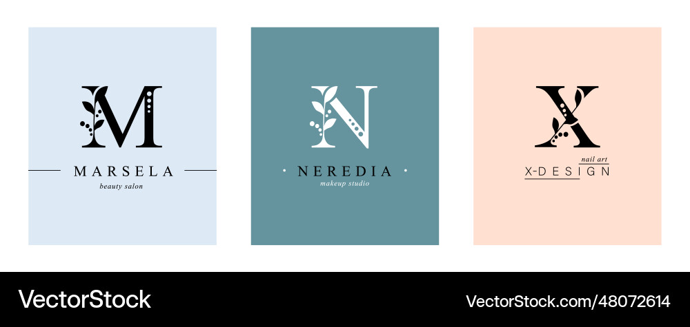 Collection of botanical minimalistic initial Collection of botanical minimalistic initial vector image