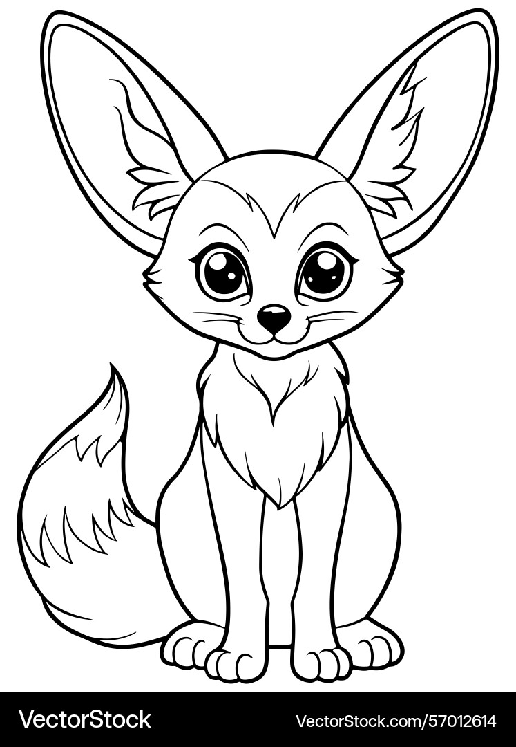 Fennec fox coloring page adorable animal Vector Image