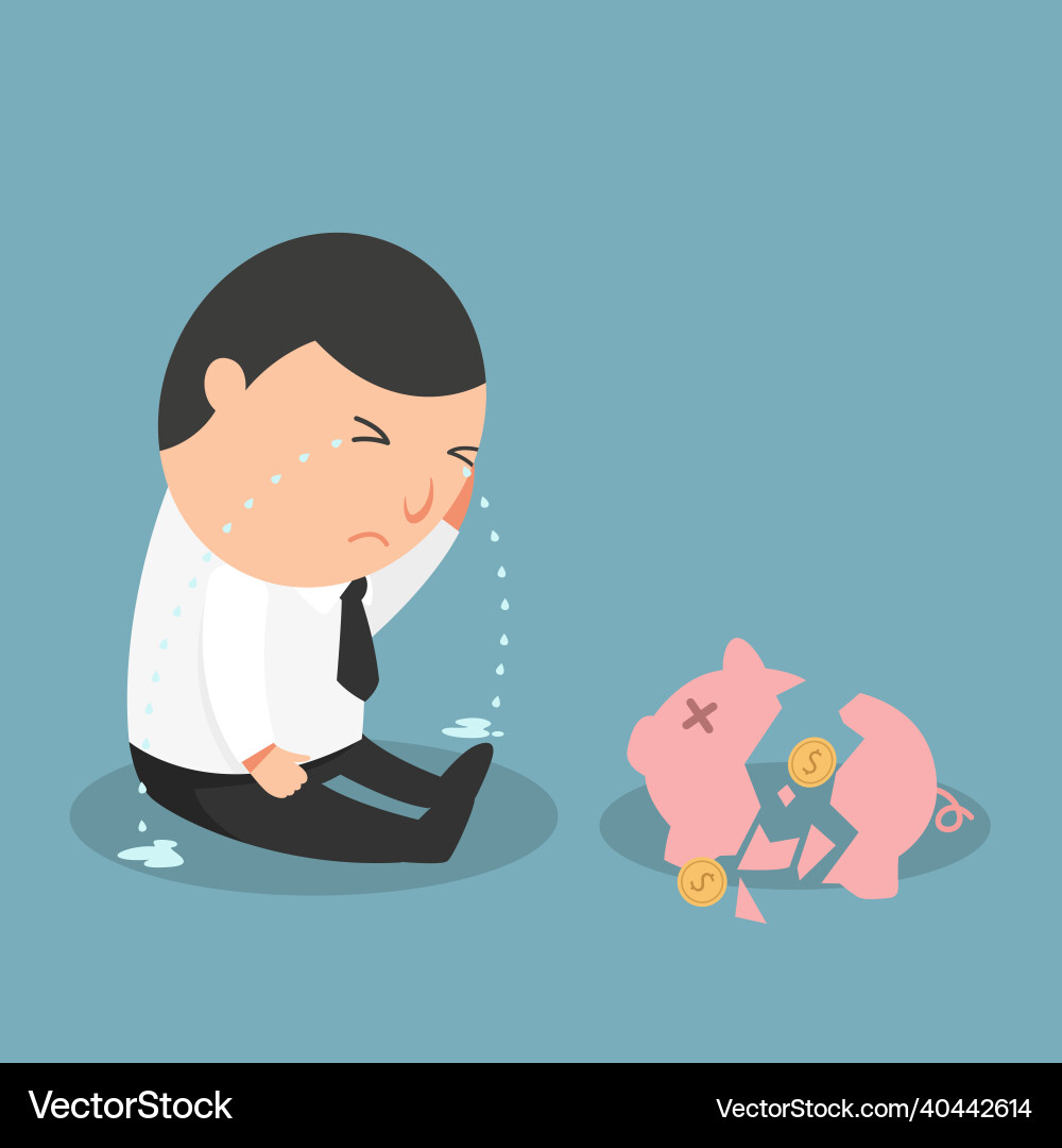 Gebrochene Schweinsbank der Mann weint weil er Gebrochene Schweinsbank der Mann weint weil er vektorbild