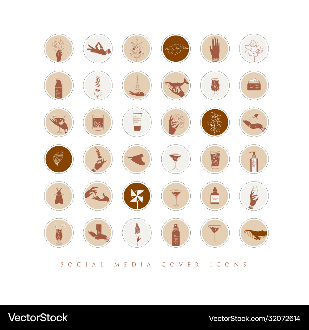 Hands and cosmetics social media cover icons brown vector image