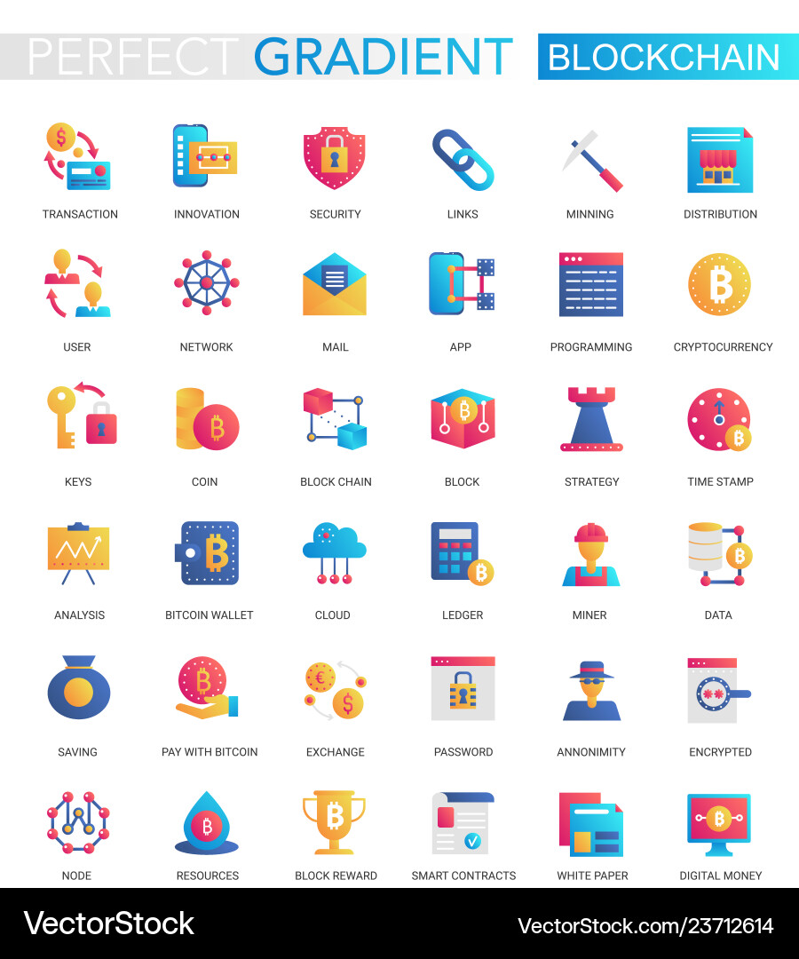 Modern Blockchain Icons - Gradient Style vector image