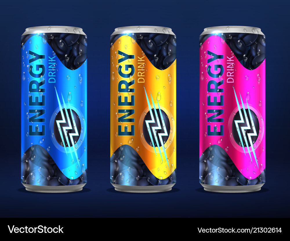 Realistic Energy Drink Cans Vector Image