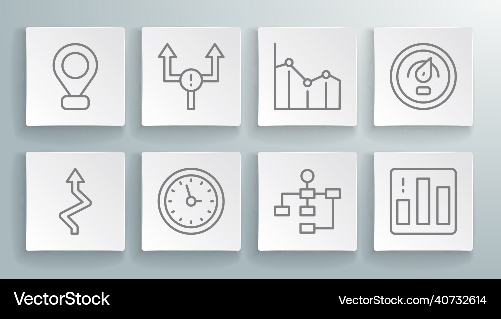 Set line arrow clock hierarchy organogram chart vector image