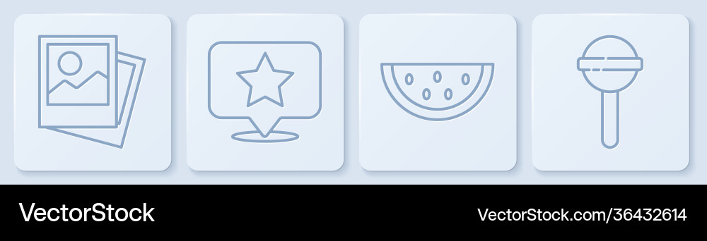 Set line photo watermelon map pointer with star Set line photo watermelon map pointer with star vector image