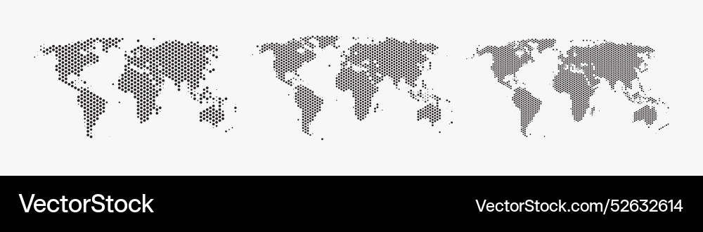 Set of flat earth world maps with hexagonal dots Set of flat earth world maps with hexagonal dots vector image