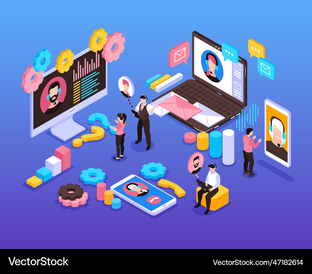 Technical support isometric composition Vector Image