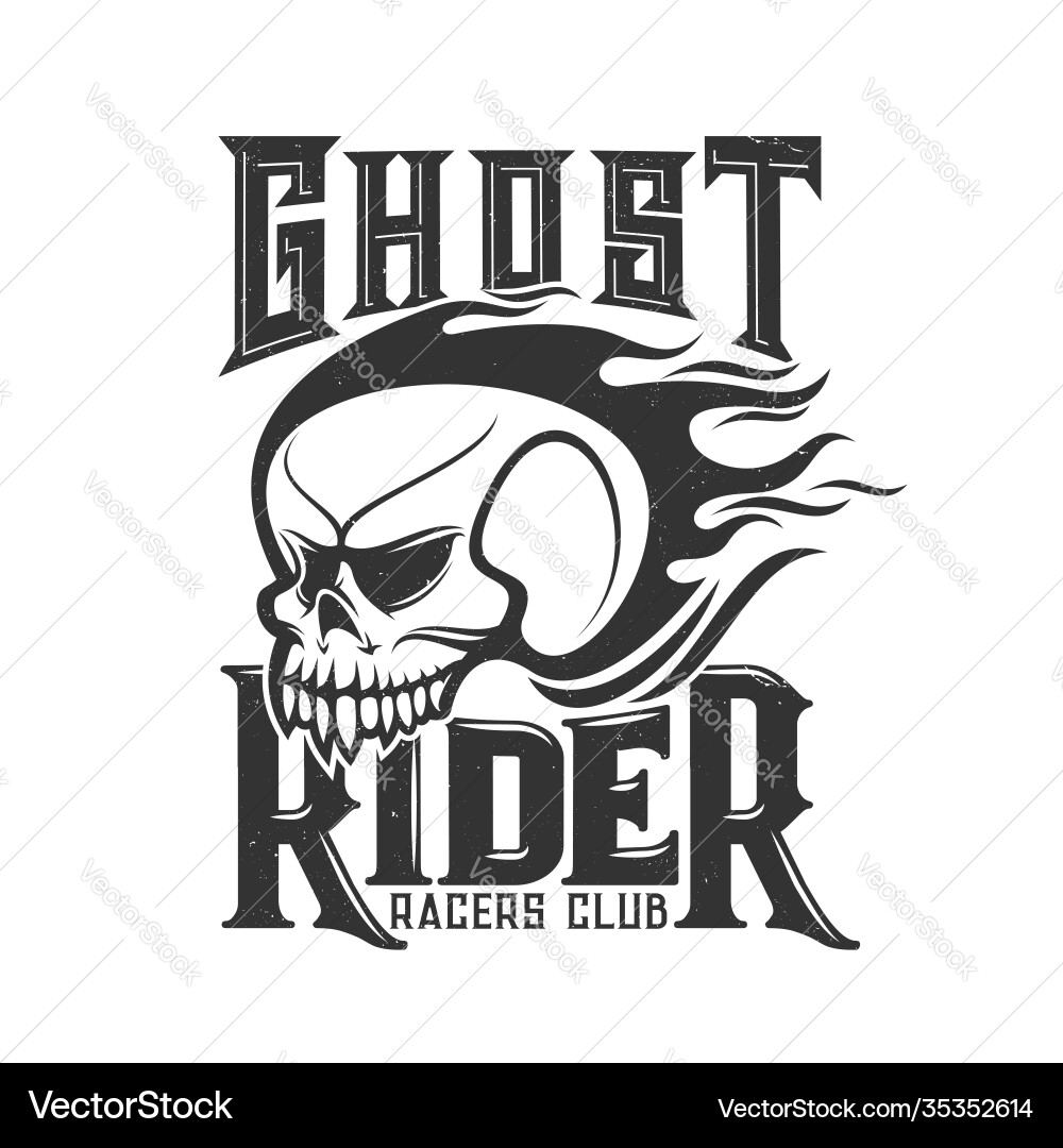 Tshirt print with burn skull racers mascot vector image