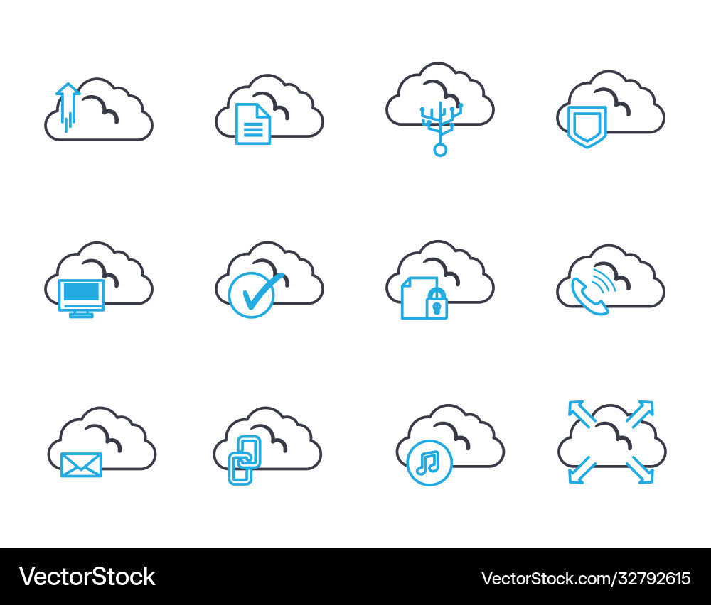 Cloud computing line style icon set design vector image