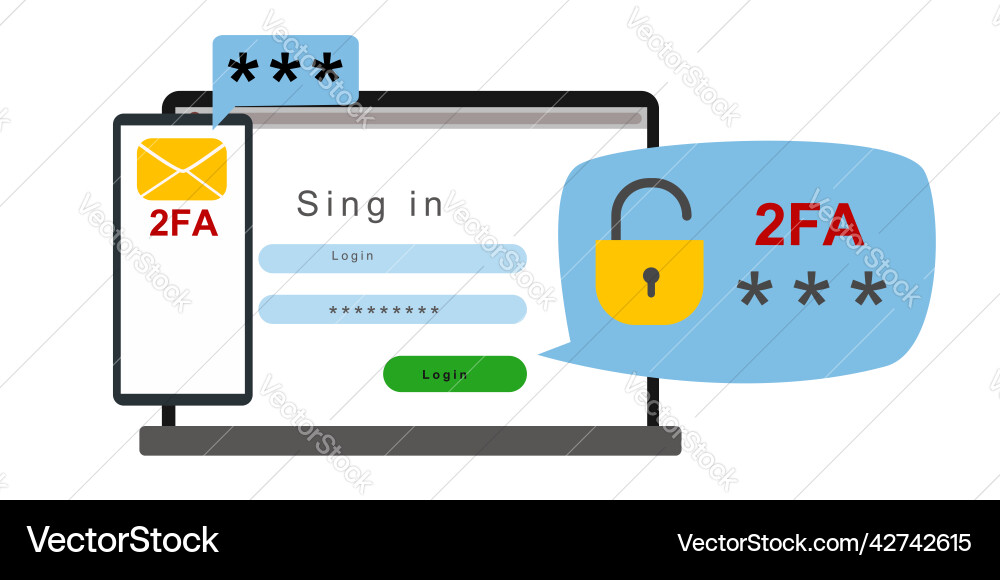 Concept of two-factor authentication security Vector Image