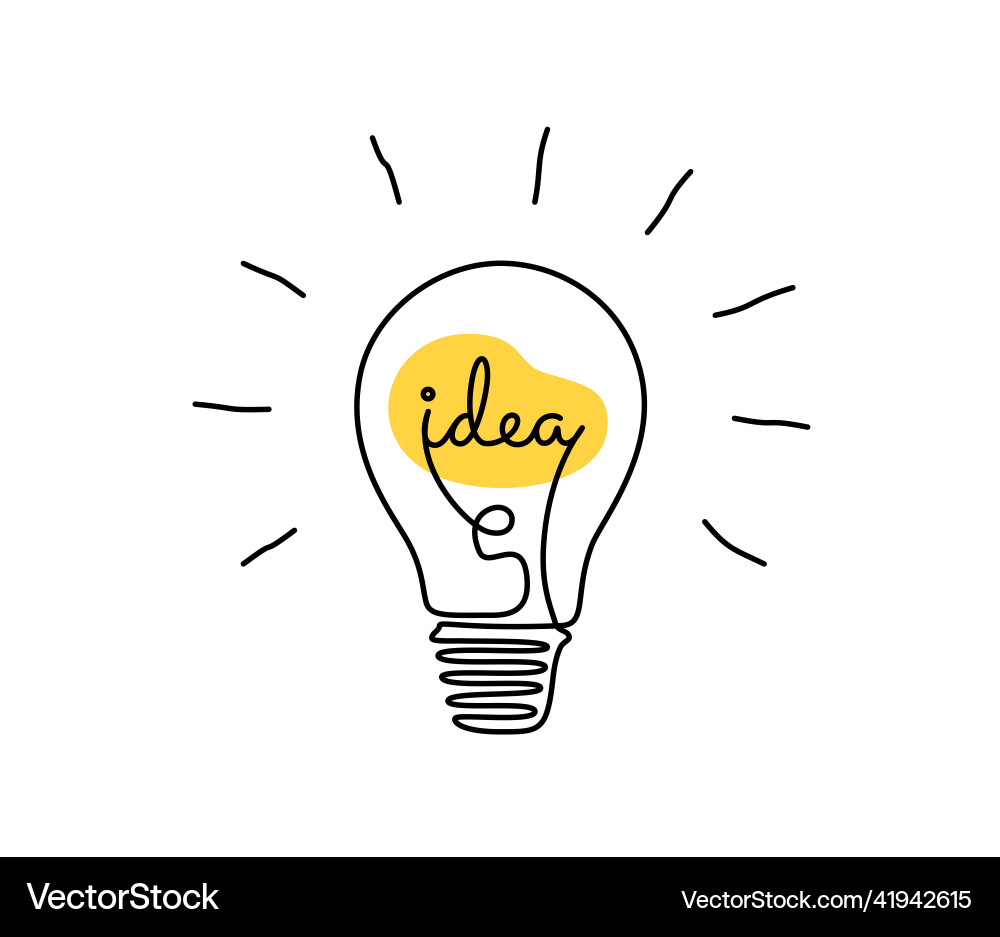 Light bulb with idea in one continuous line Light bulb with idea in one continuous line vector image