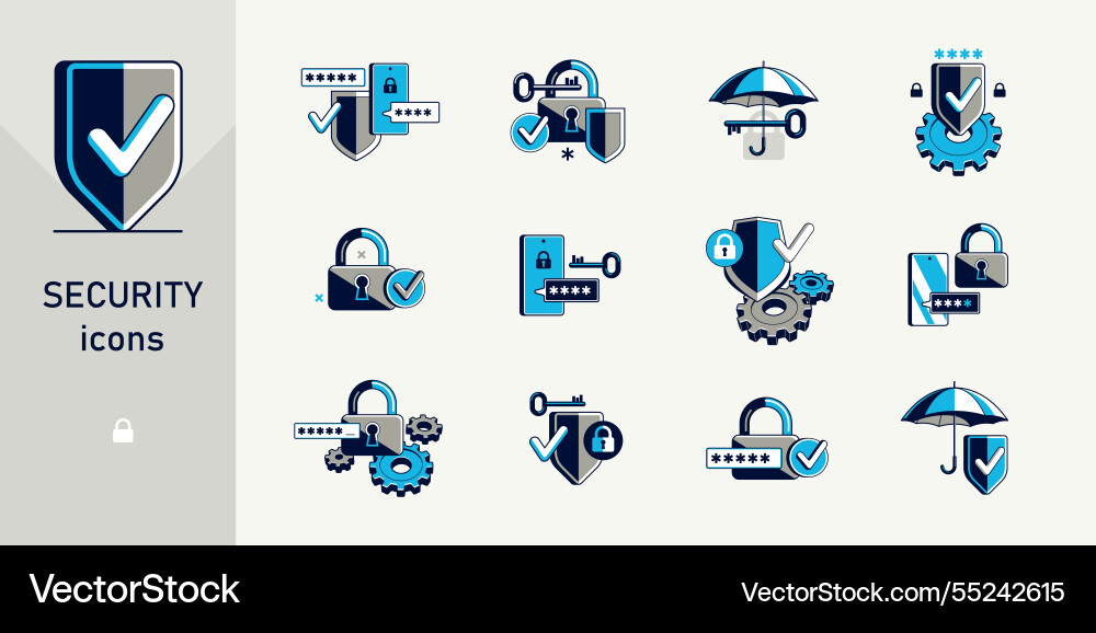 Password access shield and padlock with key Password access shield and padlock with key vector image