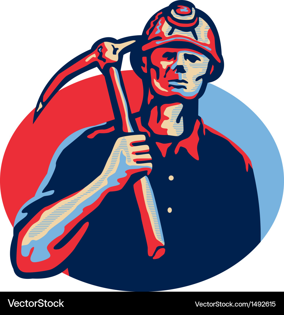 Retro Coal Miner with Pickaxe Vector Image