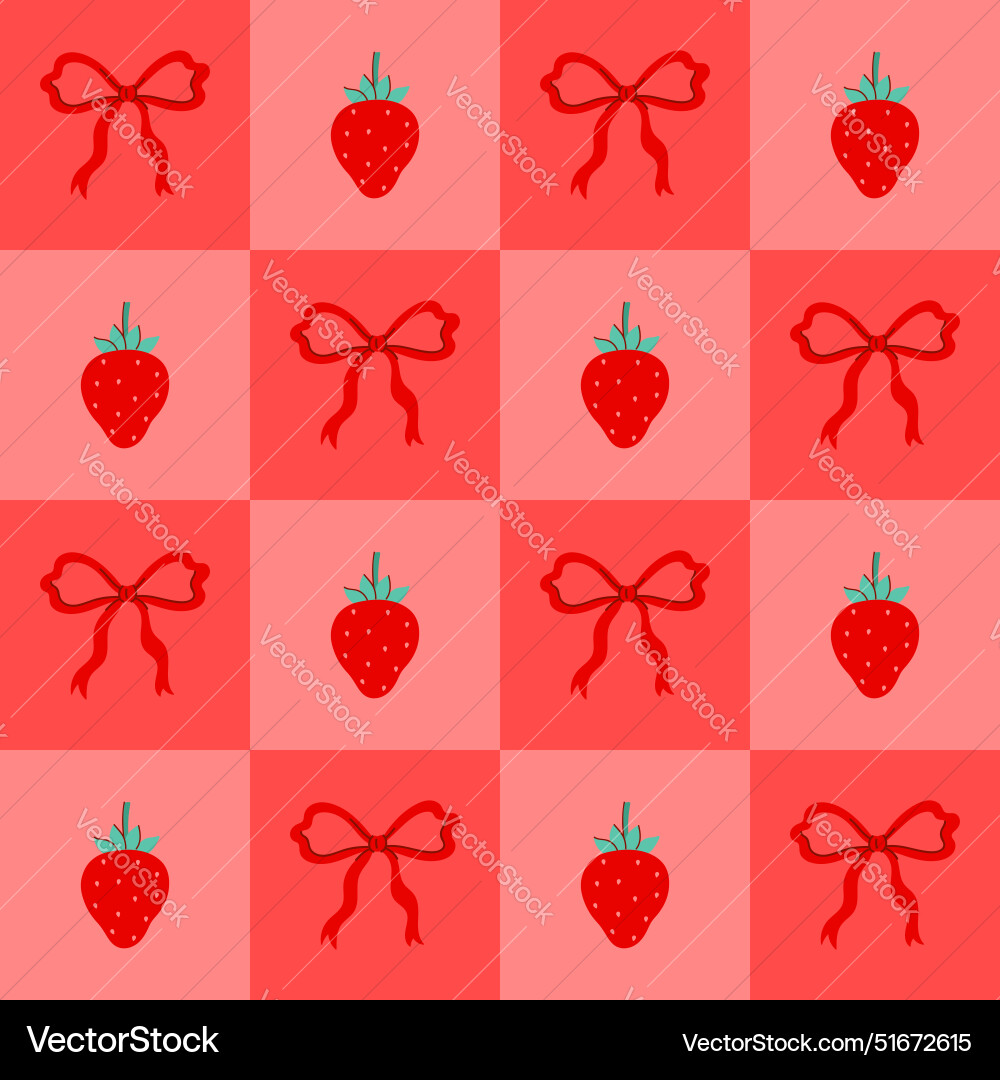 Seamless checkered pattern with strawberries Seamless checkered pattern with strawberries vector image