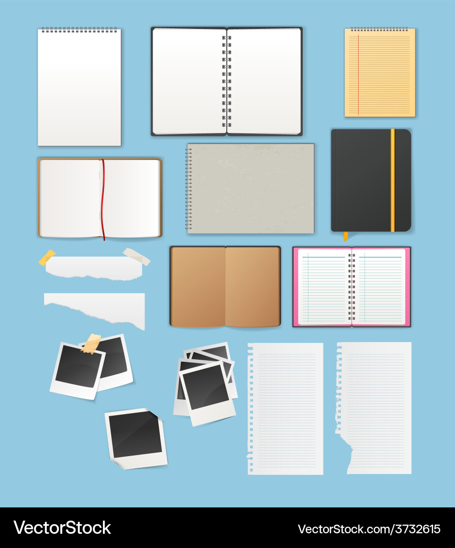 Set include notebooks and papers Vector Image