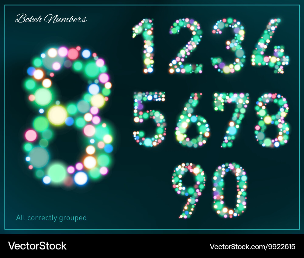 Set of numbers from bokeh lights Vector Image