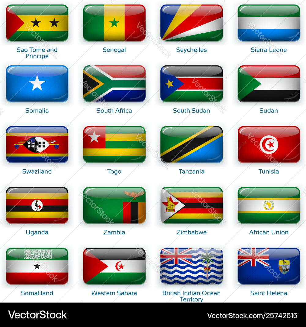 Set twenty flags in button style afria three vector image