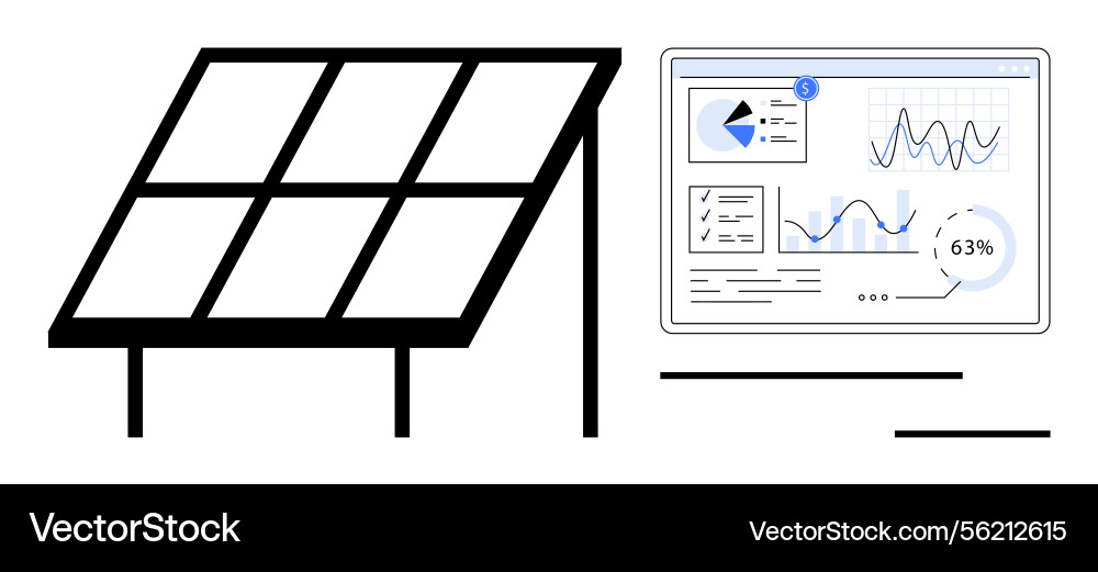Solar panel with analytics dashboard representing Solar panel with analytics dashboard representing vector image