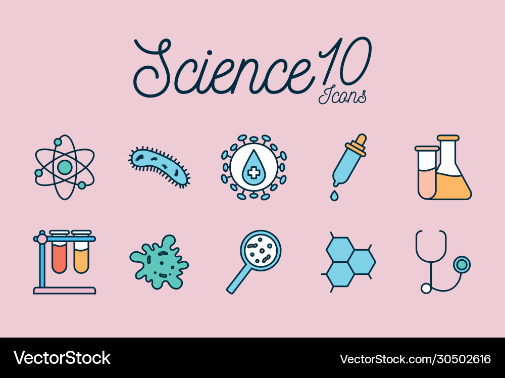 10 science line and fill style icon set Vector Image