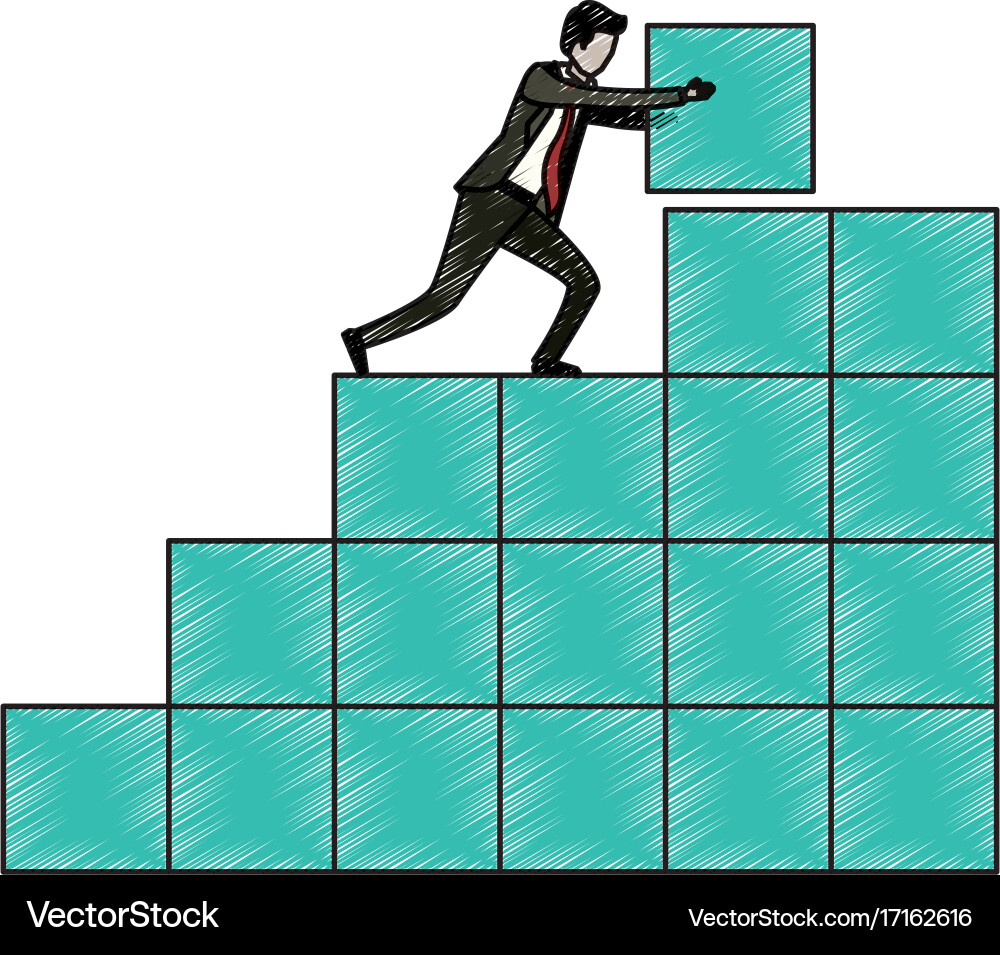Businessman pushing a block in structure of bricks Vector Image