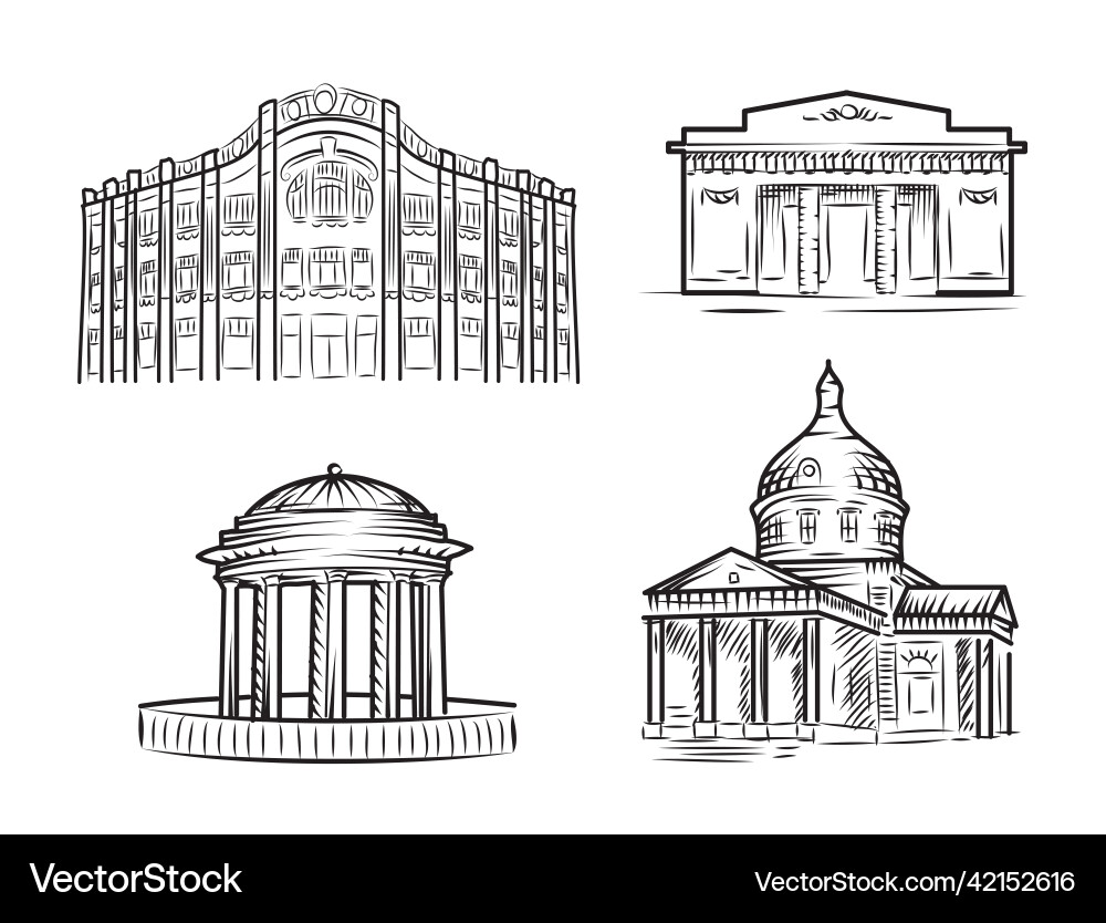 Old architecture in line art style set of hand Old architecture in line art style set of hand Vector Image