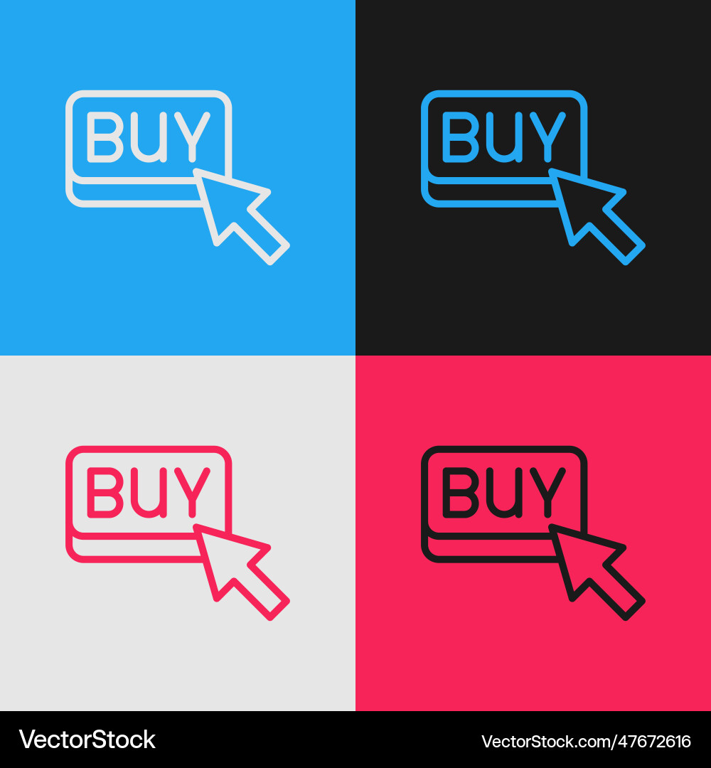 Pop art line buy button icon isolated on color Pop art line buy button icon isolated on color vector image