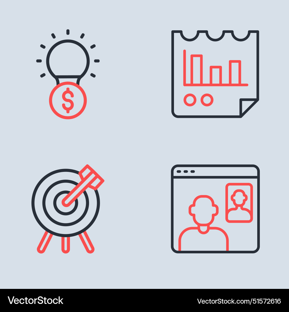 Set line document with graph chart target Set line document with graph chart target vector image