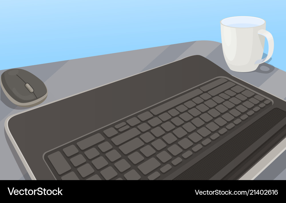 Workplace with keyboard computer mouse and cup vector image