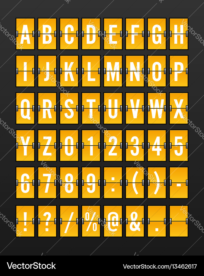 Airport mechanical flip board panel font Airport mechanical flip board panel font vector image