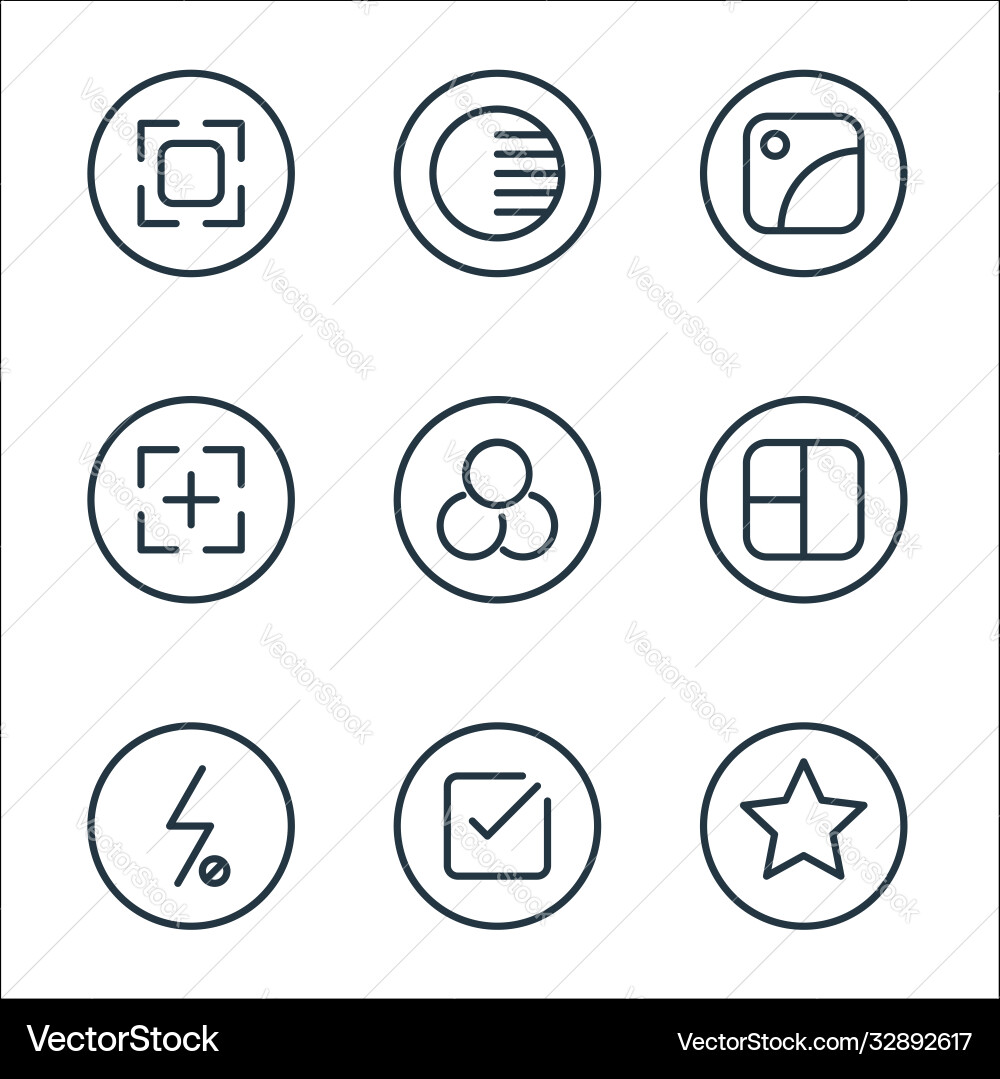 Camera line icons linear set quality Camera line icons linear set quality vector image