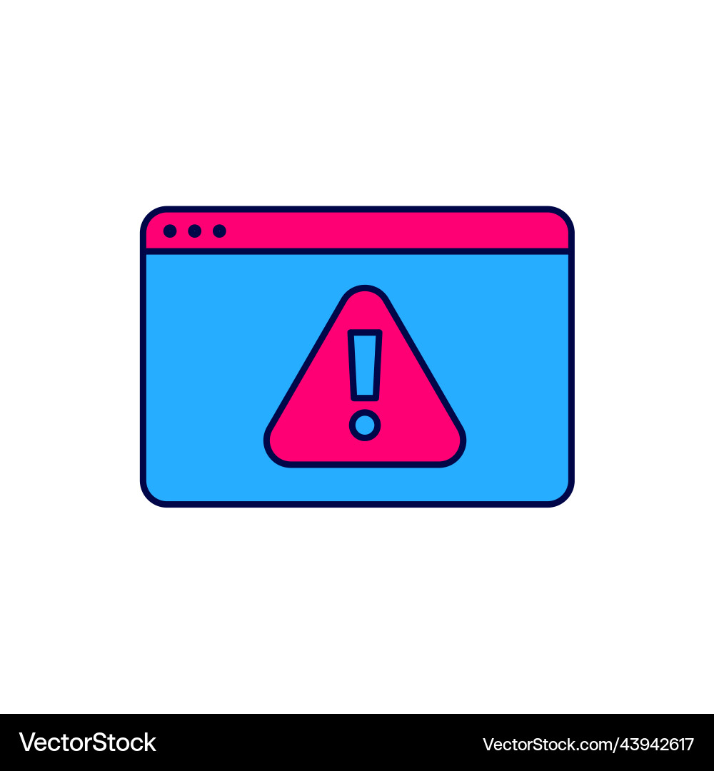 Filled outline browser with exclamation mark icon Filled outline browser with exclamation mark icon vector image