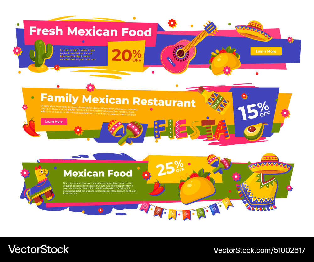 Frische mexikanische Lebensmittel fiesta Familienrestaurant Banner Frische mexikanische Lebensmittel fiesta Familienrestaurant Banner vektorbild