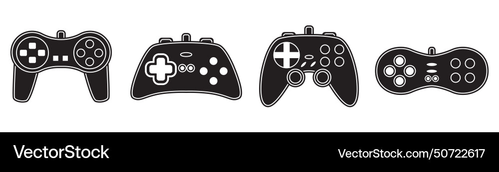 Game controller gamepad icons set black Game controller gamepad icons set black Vector Image