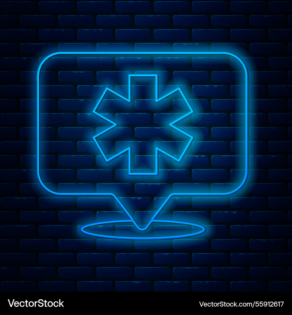 Glowing neon line medical map pointer with cross Glowing neon line medical map pointer with cross vector image
