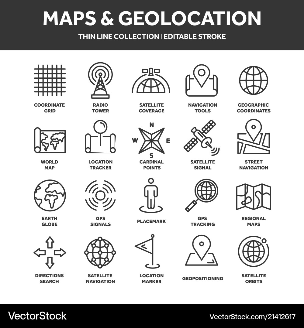 GPS Navigation Map Icons vector image