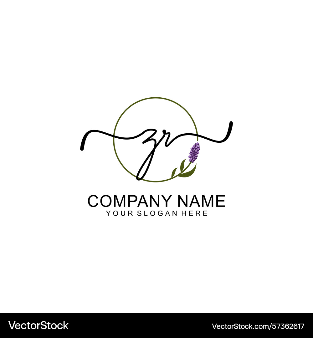 Handwritten zr initial logo with circle Vector Image